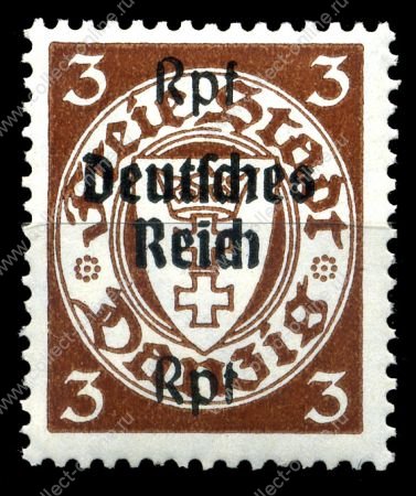 Германия 3-й рейх 1939 г. • Mi# 716X • 3 pf. • надпечатка "Deutsches Reich" на марке Данцига • MNH OG XF ( кат.- € 2.80 )