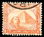 Египет 1870-1902 гг. • SC# 39 • 2 pi. • Сфинкс и пирамиды • стандарт • Used F-VF