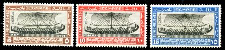 Египет 1926 г. • SC# 118-20 • 5 - 15 m. • Международный навигационный конгресс, Каир • древнеегипетский корабль • полн. серия • MH OG VF ( кат.- $ 11 )