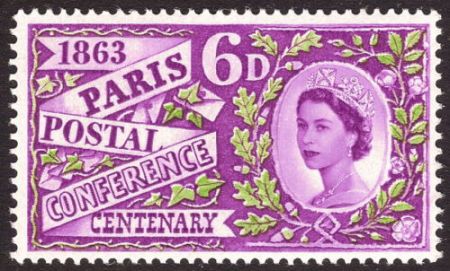 Великобритания 1963 г. Gb# 636 • 6 d. • 100-летие 1-й Всемирной почтовой конференции в Париже • MNH OG XF