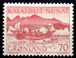 Гренландия 1971-1977 гг. • SC# 79 • 70 o. • Развитие почтового транспорта • лодка • MNH OG XF