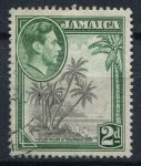 Ямайка 1938-1952 гг. • Gb# 124 • 2 d. • Георг VI • основной выпуск • пальмы на пляже • стандарт • Used F-VF