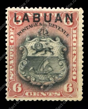 Лабуан 1894-1896 гг. • Gb# 67(Sc# 53) • 6 c. • надпечатка на осн. выпуске Сев. Борнео • герб • MH OG F-VF