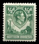 Северная Родезия 1938-1952 гг. • Gb# 25 • ½ d. • Георг VI • слоны и жирафы • стандарт • MH OG VF