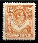 Северная Родезия 1938-1952 гг. • Gb# 30 • 1½ d. • Георг VI • слоны и жирафы • стандарт • MH OG VF