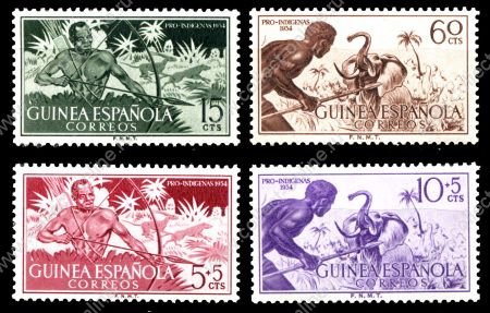 Испанская Гвинея 1954 г. • Mi# 299-302 • Охота • полн. серия • MNH OG VF