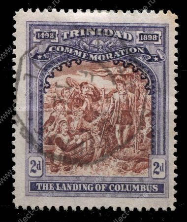 Тринидад 1898 г. • Gb# 125 • 2 d. • 400-летие открытия Америки ( высадка Колумба ) • Used F-VF