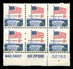 США 1968 г.(1970-1971) • Sc# 1338F • 8 c. • флаг • стандарт • № блок 6 марок • MNH OG XF+