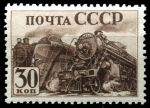 СССР 1941 г. • Сол# 783 • 30 коп. • Индустриализация страны • паровозы • греб. • MNH OG VF