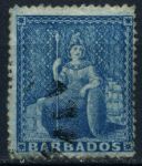 Барбадос 1861 г. • GB# 18 • 1d. • "Британия" • (голубая) • Used XF ( кат. - £80.00)