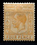 Багамы 1912-19 гг. Gb# 85 • 4d. • король Георг V • стандарт • MLH OG XF ( кат. - £6 )