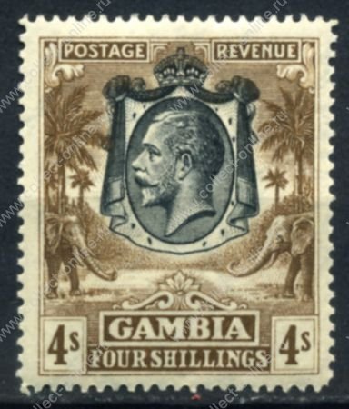 Гамбия 1922-1929 гг. • Gb# 140 • 4 sh. • Георг V • осн. выпуск • слоны • MH OG VF ( кат. - £15 )