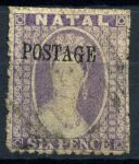 Наталь 1869 г. • Gb# 30 • 6 d. • Королева Виктория • надпечатка "POSTAGE" • стандарт • Used VF ( кат.- £100 )