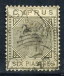 Кипр 1882-1886 гг. • Gb# 21 • 6 pi. • Королева Виктория • в.з. "CA" (клише - тип I) • стандарт • Used VF ( кат.- £18 )
