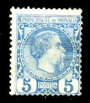 Монако 1885 г. • SC# 3 • 5 c. • 1-й выпуск • Князь Чарльз III • стандарт • MNG F- ( кат.- $ 70- )