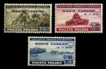 Польша 1944 г. • Mi# 376-8(SC# 3K17-19) • 45 - 80 gr. • Битва под Монте-Кассино (надпечатки)  • MNH OG XF • ( кат. - €60 )