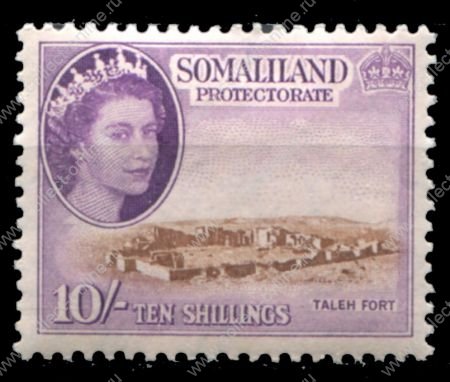 Сомалиленд 1953-1958 гг. • Gb# 148 • 10 sh. • Елизавета II основной выпуск • форт Талех • MH OG VF ( кат. - £27- )
