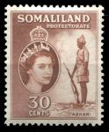 Сомалиленд 1953-1958 гг. • Gb# 141 • 30 c. • Елизавета II основной выпуск • воин • MH OG VF ( кат. - £3- )
