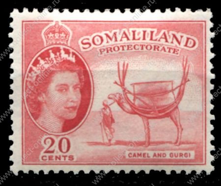 Сомалиленд 1953-1958 гг. • Gb# 140 • 20 c. • Елизавета II основной выпуск • верблюд-грузовик • MH OG VF