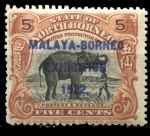 Северное Борнео 1922 г. Gb# 258 • 5 c. • Выставка "Малайя-Борнео" • надпечатка • MNH OG XF