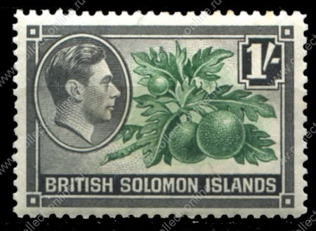 Британские Соломоновы о-ва 1939-1951 гг. • Gb# 67 • 1 sh. • Георг VI основной выпуск • плоды хлебного дерева • MNH OG VF