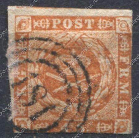 Дания 1854-1857 гг. • SC# 4a • 4 s. • 2-й выпуск • желто-коричн. • Used VF ( кат. - $12 )