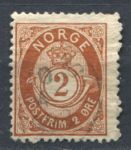 Норвегия 1882-1893 гг. SC# 37 • 2 o. • цифра в почтовом рожке • стандарт • Used VF ( кат.- $8 )