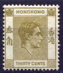 Гонконг 1938-1952 гг. • GB# 151a • 30 c. • Георг VI (перф. - 14½:14) • стандарт • MH OG VF ( кат. - £30 )