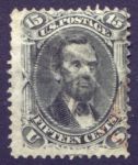 США 1861-1866 гг. • SC# 98 • 15 c. • Авраам Линкольн • "гриль" • USED F-VF ( кат. - $400 )