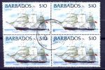 Барбадос 1994-1999 гг.(1997) • Sc# 885a • $10 • Парусные корабли • "Артист" • концовка серии • кв. блок • Used VF ( кат.- $54+ )