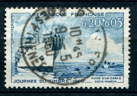 Франция 1960 г. • Mi# 1293 • 20+5 c. • День почтовой марки • корабль-кабелеукладчик • Used F-VF ( кат. - €1.50 )