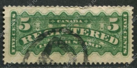 Канада 1875-1878 гг. • SC# F2 • 5 c. • зелён. • для зарегистрированных отправлений • Used F- ( кат.- $6 )