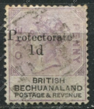 Бечуаналенд 1888 г. • Gb# 41 • 1 на 1 d. • королева Виктория (надп. "Protectorete" и нов. номинал) • стандарт • Used VF ( кат. - £15 )