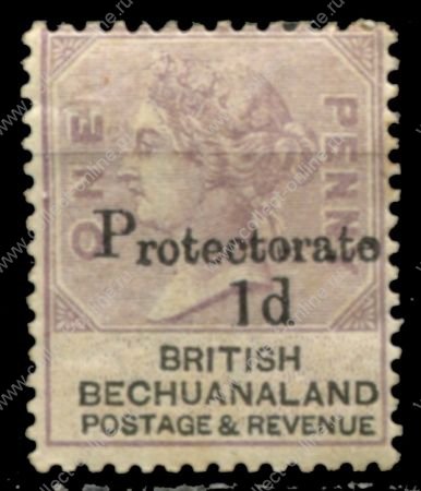 Бечуаналенд 1888 г. • Gb# 41 • 1 на 1 d. • королева Виктория (надп. "Protectorete" и нов. номинал) • стандарт • MH OG VF ( кат. - £15 )