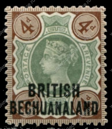 Бечуаналенд 1891-1904 гг. • Gb# 35 • 4 d. • надпечатка на марке Великобритании • стандарт • MH OG VF ( кат.- £5 )