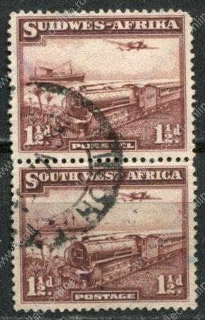 Юго-западная Африка 1937 г. • Gb# 96 • 1½ d.(2) • доп. выпуск (афр. текст) • паровоз, самолет, пароход • пара • Used VF ( кат.- £ 4,25 )
