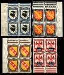 Франция 1946 г. • Mi# 752-5 • 10 - 60 c. • гербы городов и регионов • стандарт • полн. серия • кв. блоки • MNH OG XF+