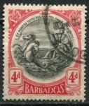 Барбадос 1918-1920 гг. • Gb# 199 • 4 d. • большой размер • "Правь Британия" • стандарт • Used VF ( кат.- £ 4 )