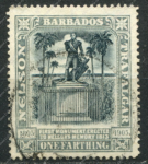 Барбадос 1907 г. • Gb# 158 • ¼ d. • Адмирал Нельсон • 100 лет со дня рождения (2-й выпуск) • памятник • Used VF ( кат.- £9 )