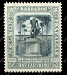 Барбадос 1907 г. • Gb# 158 • ¼ d. • Адмирал Нельсон • 100 лет со дня рождения (2-й выпуск) • памятник • MH OG VF ( кат.- £ 6 )