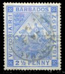 Барбадос 1897-1898 гг. • Gb# 119 • 2½ d. • Юбилей правления(60 лет) королевы Виктории • "Правь Британия" • Used VF