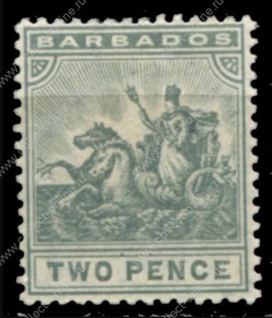 Барбадос 1909-1910 гг. • Gb# 166 • 2 d. • "Правь Британия" • MH OG VF ( кат.- £ 9 )