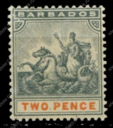 Барбадос 1892-1903 гг. • GB# 108 • 2 d. • "Правь Британия!" • стандарт • MH OG VF ( кат. - £10 )