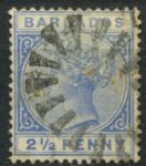 Барбадос 1882-1886 гг. Gb# 93 • 2½ d. • Королева Виктория • ультрамарин. • стандарт • Used VF ( кат.- £2 )