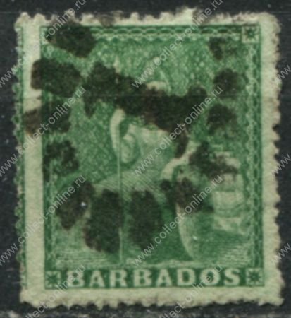 Барбадос 1861-1870 гг. • GB# 21 • ½ d. • "Британия" • (зелёная) • Used XF+ ( кат. - £30 )