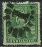 Барбадос 1861-1870 гг. • GB# 21 • ½ d. • "Британия" • (зелёная) • Used XF+ ( кат. - £30 )