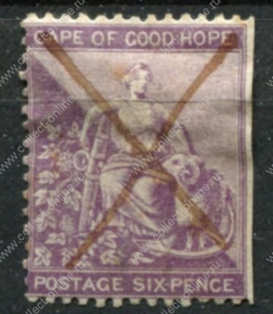 Мыс Доброй Надежды 1864-1877 гг. • Gb# 25 • 6 d. • сидящая "Надежда" • стандарт • Used F- ( кат.- £ 27 )