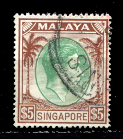 Сингапур 1948-52 гг. • Gb# 30 • $5 • Георг VI • стандарт • Used VF
