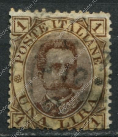 Италия 1889 г. • SC# 56 • 1 L. • король Умберто I • стандарт • Used VF ( кат.- $ 22 )