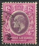 Восточная Африка и Уганда 1907-1908 гг. • GB# 38 • 12 c. • Эдуард VII • стандарт • Used VF ( кат. - £3 )